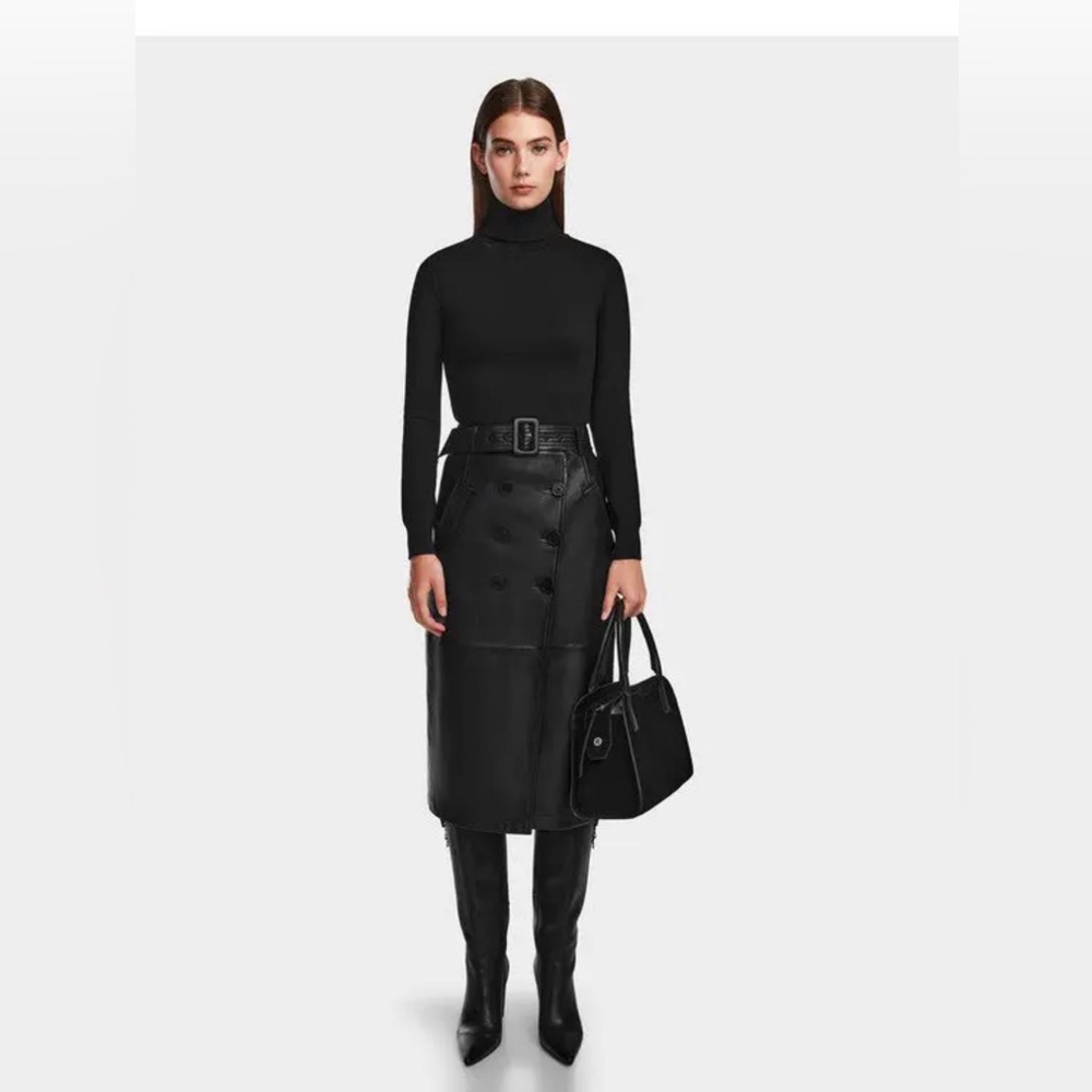 RUDSAK Colette Double-Breasted Black Leather Pencil Skirt